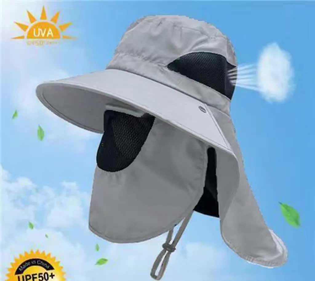 V888-ELOSUNG12063-210233-00 Light Gray Outdoor UV Protection Hat for Men - Detachable Face & Neck Shield, Large Brim Sun Hat for Fishing, Hiking, and Outdoor Activities - Image 1