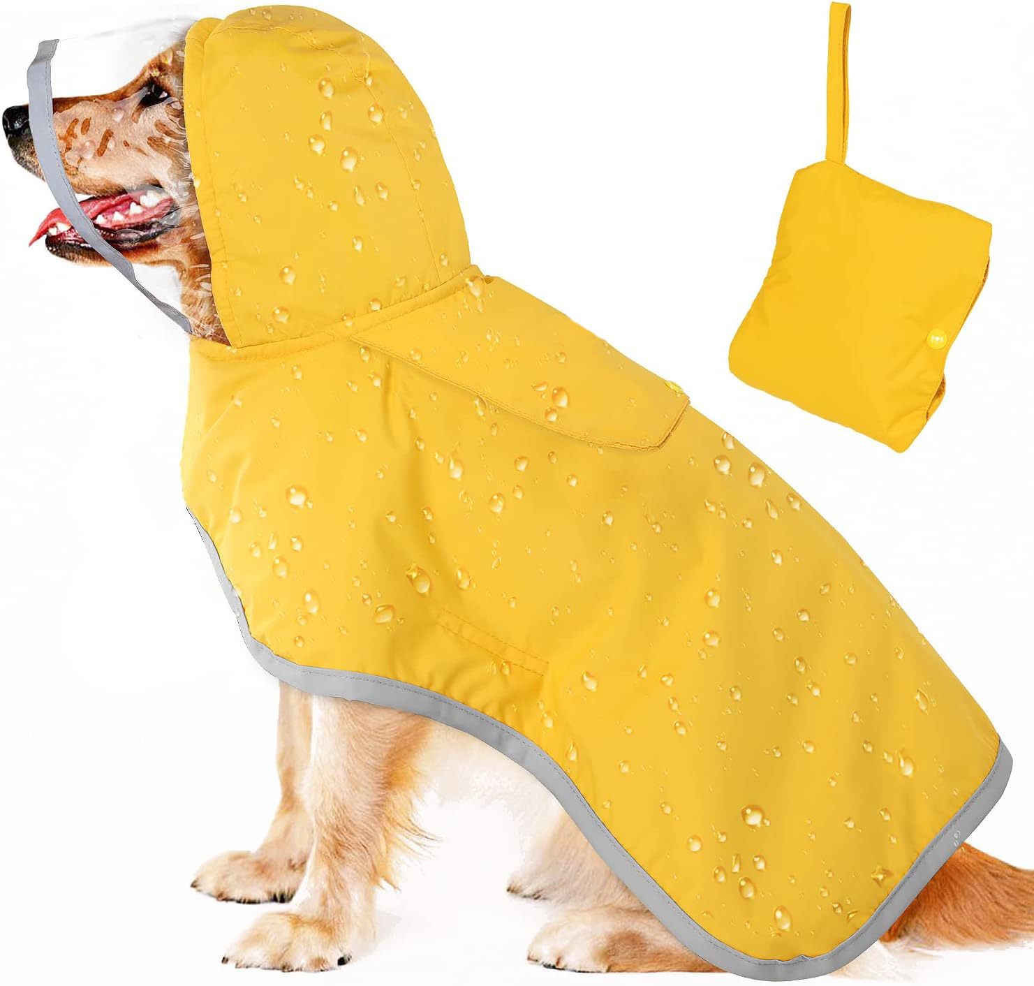 V888-ELOSUNG12116-210360-00 XL Yellow Reflective Adjustable Pet Raincoat with Hood - Waterproof Dog Jacket, Adjustable Dog Poncho for Outdoor Protection - Image 1