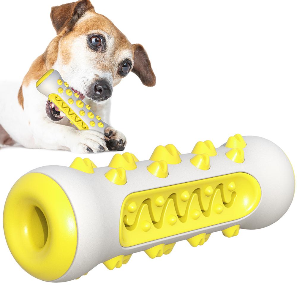 V888-ELOSUNG12164-210463-00 Yellow Dog Squeaky Toys For Aggressive Chewers, Tough Toothbrush Dog Chew Toy, Nearly Indestructible Rubber Toys For Pet Training, Teeth Cleaning, Playing And Chewing For Medium & Large Breeds - Image 1