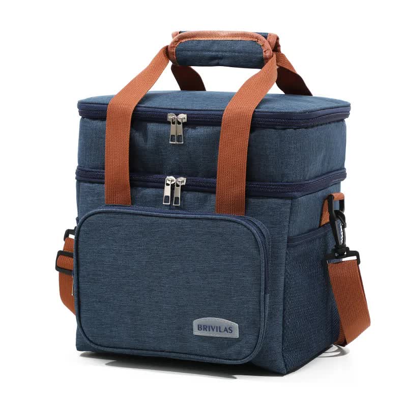 V888-ELOSUNG12187-210702-00 Blue Large Capacity Lunch Bag - Dual-Layer Insulated Cooler Bag for Outdoor, Picnic, and Work Use - Image 1