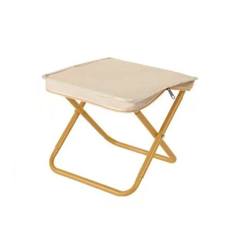 V888-ELOSUNG12197-210631-00 Beige Outdoor Folding Stool with Carrying Handle - Portable Camping Seat, Fishing Chair, Collapsible Zipper Stool for Outdoors, Queueing, and More - Image 1