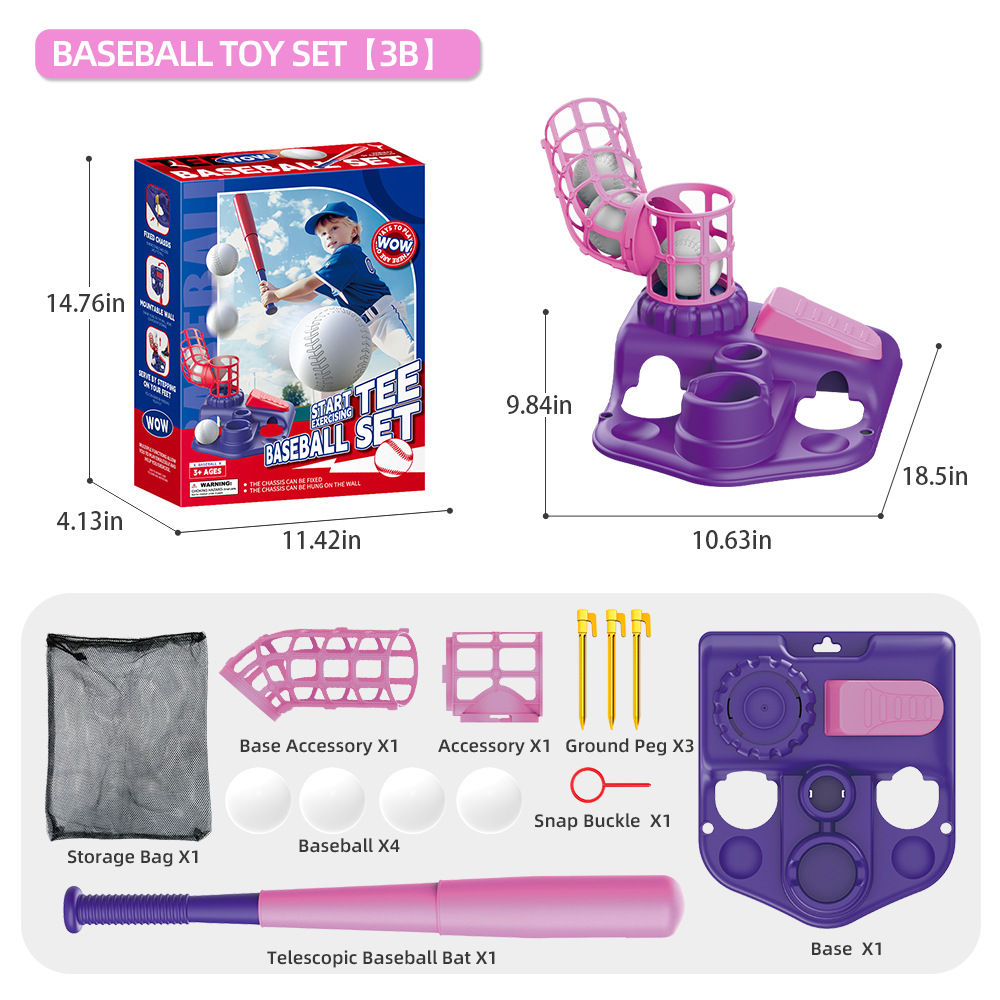 V888-ELOSUNG12214-210660-00 Pink Pedal Serve Drill Baseball Pitching Training Toy Set - Outdoor Parent-Child Softball Batting Practice Kit - Image 1