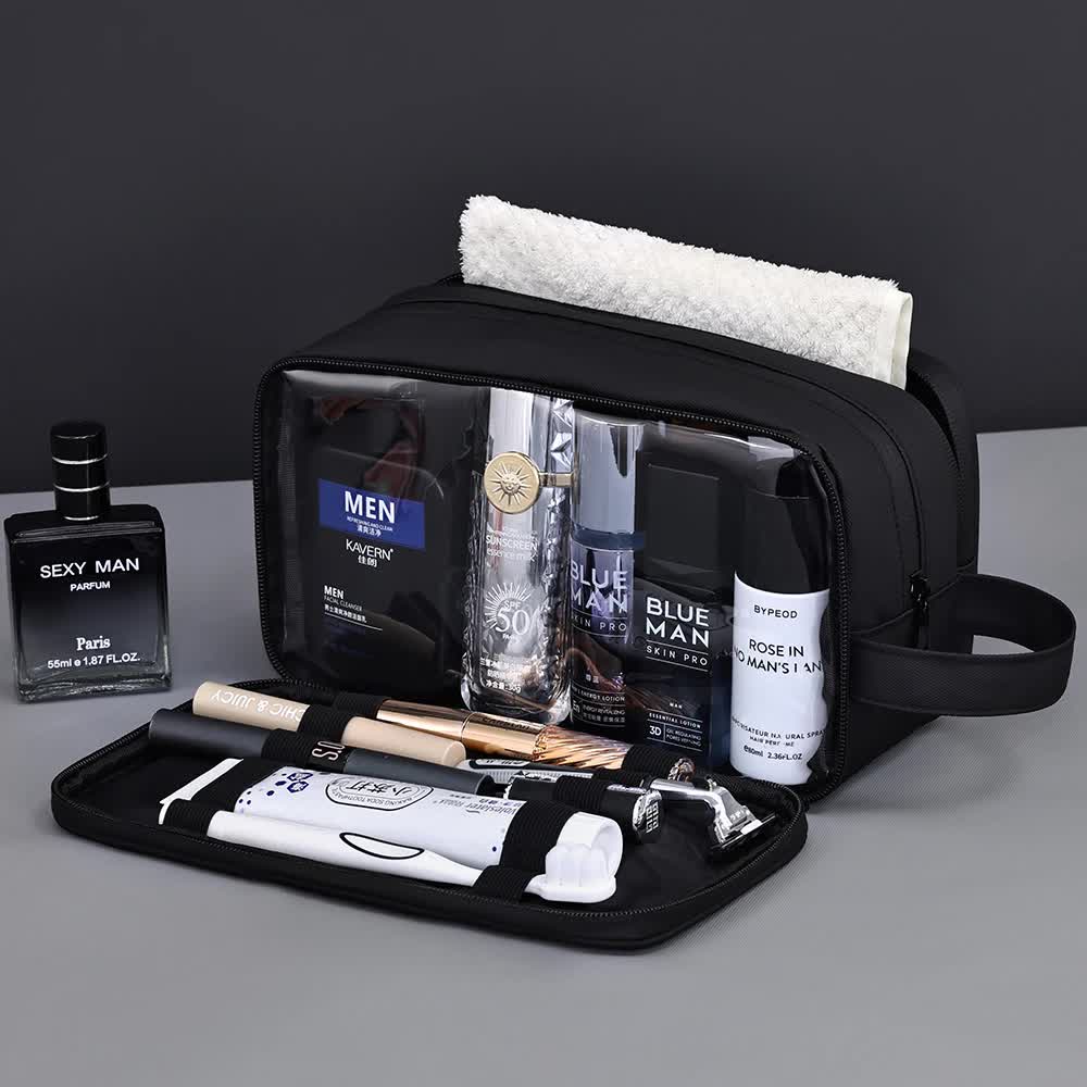 V888-ELOSUNG12216-210664-00 Black Elite Series 3-Layer Large Capacity Men's Toiletry Bag - Portable Travel Cosmetic Organizer with Premium Design - Image 1