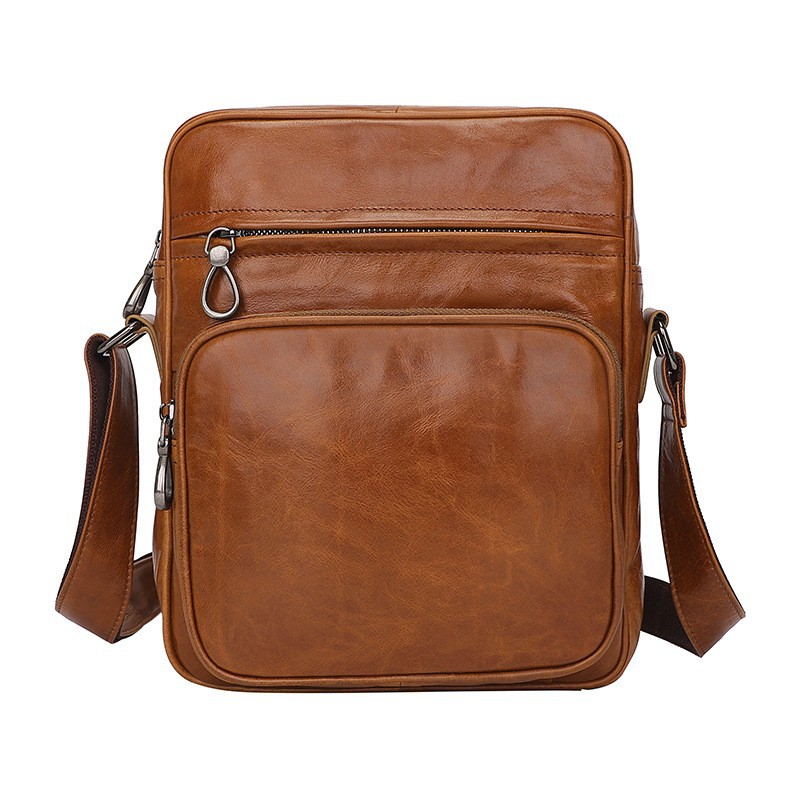 V888-ELOSUNG12286-211286-00 Brown Men's Genuine Leather Casual Shoulder Bag, Minimalist Crossbody Bag for Everyday Use - Image 1
