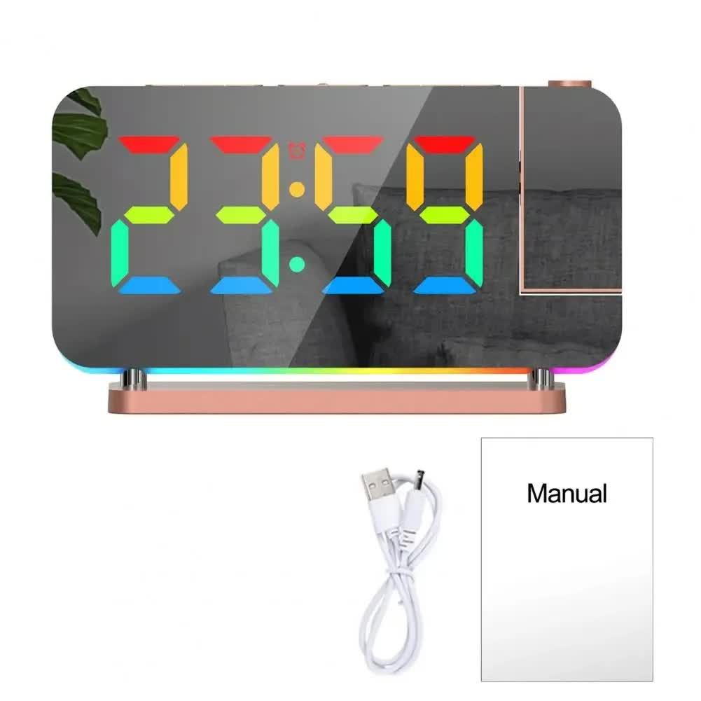 V888-ELOSUNG12293-211008-00 Rose Gold RGB LED Projection Alarm Clock, Multi-Color Night Light with Snooze Function, Home Decor Digital Clock - Image 1