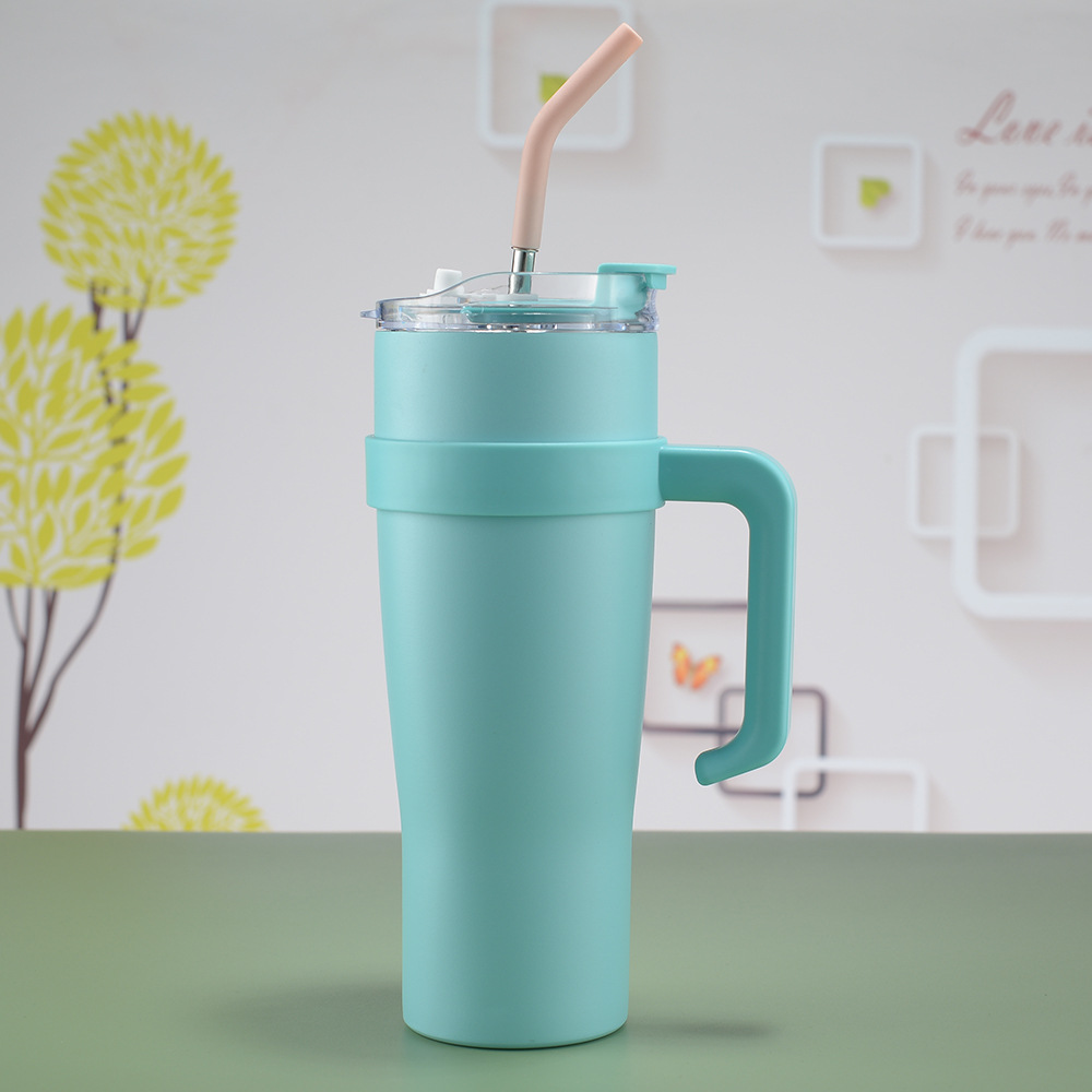 V888-ELOSUNG12369-211672-00 Blue 304 Stainless Steel 40oz Car Mug - Insulated Tumbler with Handle and Straw - Image 1