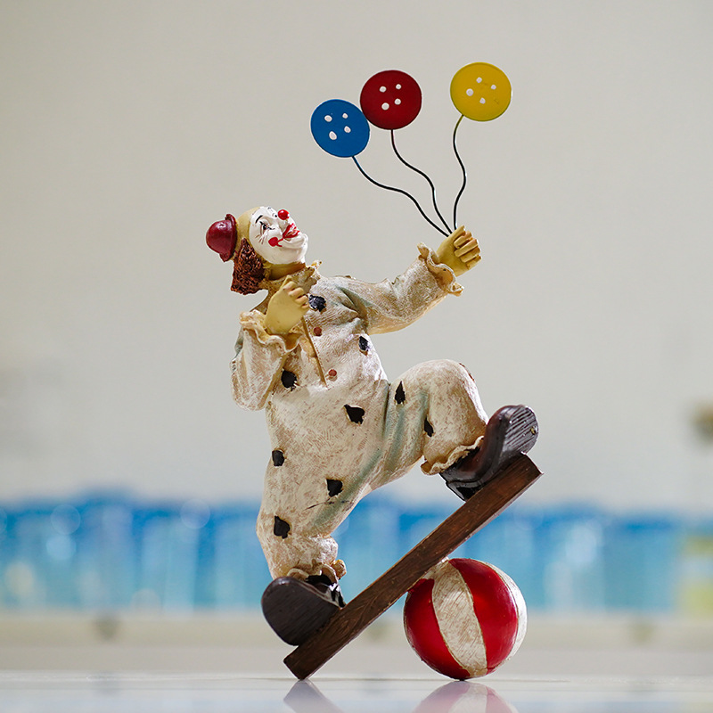 V888-ELOSUNG12463-211823-00 Vintage Circus Clown Figurines - Retro Balloon and Bicycle Ornaments - Image 1
