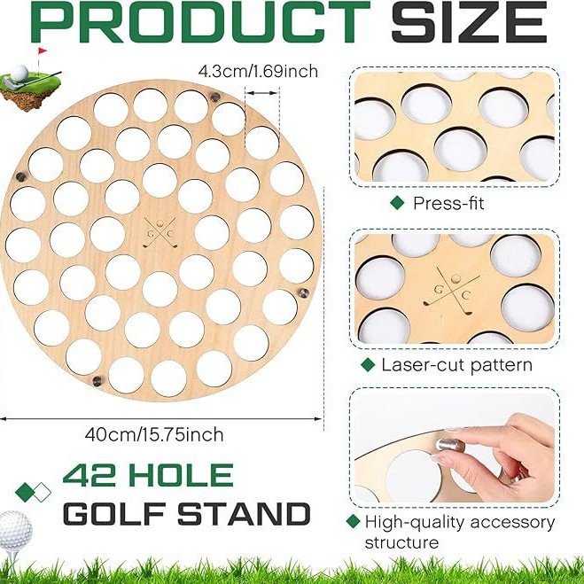 V888-ELOSUNG12468-212125-00 42-Hole Wooden Golf Ball Stand | Laser-Cut Organizer for Golf Lovers | Durable & High-Quality Storage Rack - Image 1
