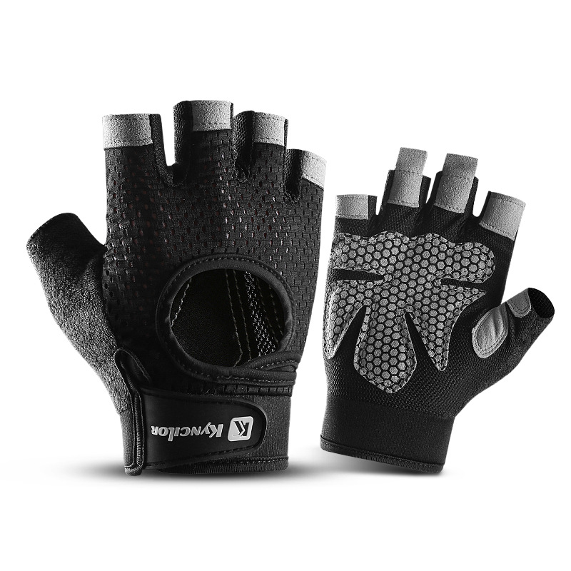 V888-ELOSUNG12494-212118-00 XL Black Fingerless Sports Gloves - Non-Slip Silicone Palm Pads for Cycling, Weightlifting, and Fitness Training - Image 1