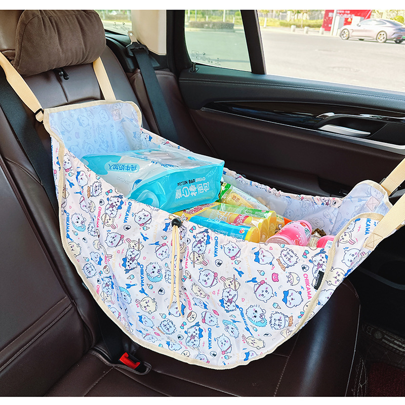 V888-ELOSUNG12672-213524-00 White Car Back Seat Organizer Hammock - Portable Storage Solution - Image 1