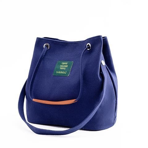 V888-ELOSUNG12740-212847-00 Blue Canvas Bucket Tote Bag with Leather Handle - Image 1