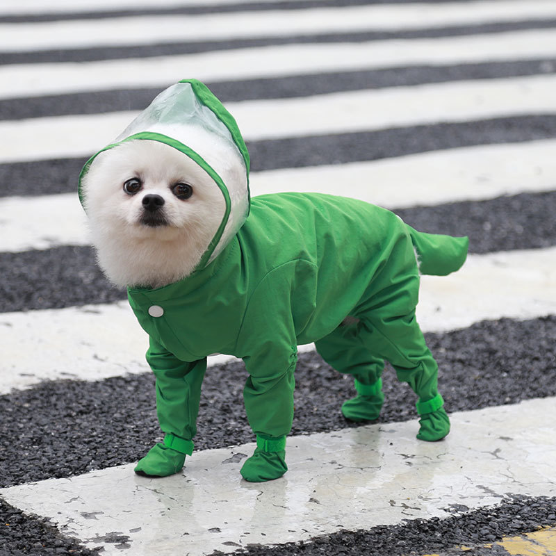 V888-ELOSUNG12792-213366-00 L Green Waterproof Full-Cover Pet Raincoat with Hood and Booties - Image 1