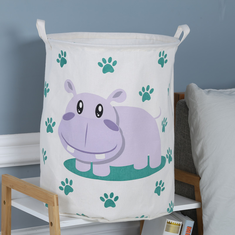 V888-ELOSUNG12800-213377-00 Hippo Canvas Laundry Storage Basket with Adorable Animal Designs - Image 1