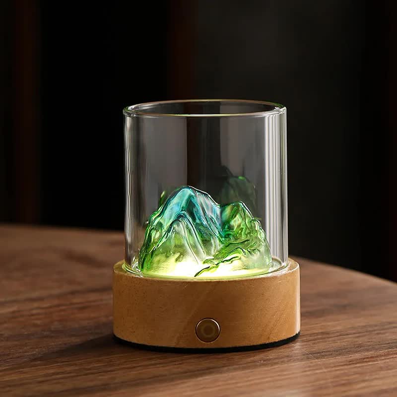 V888-ELOSUNG12855-213659-00 Green-blue LED Glass Night Light with Mountain Design, USB Rechargeable - Image 1