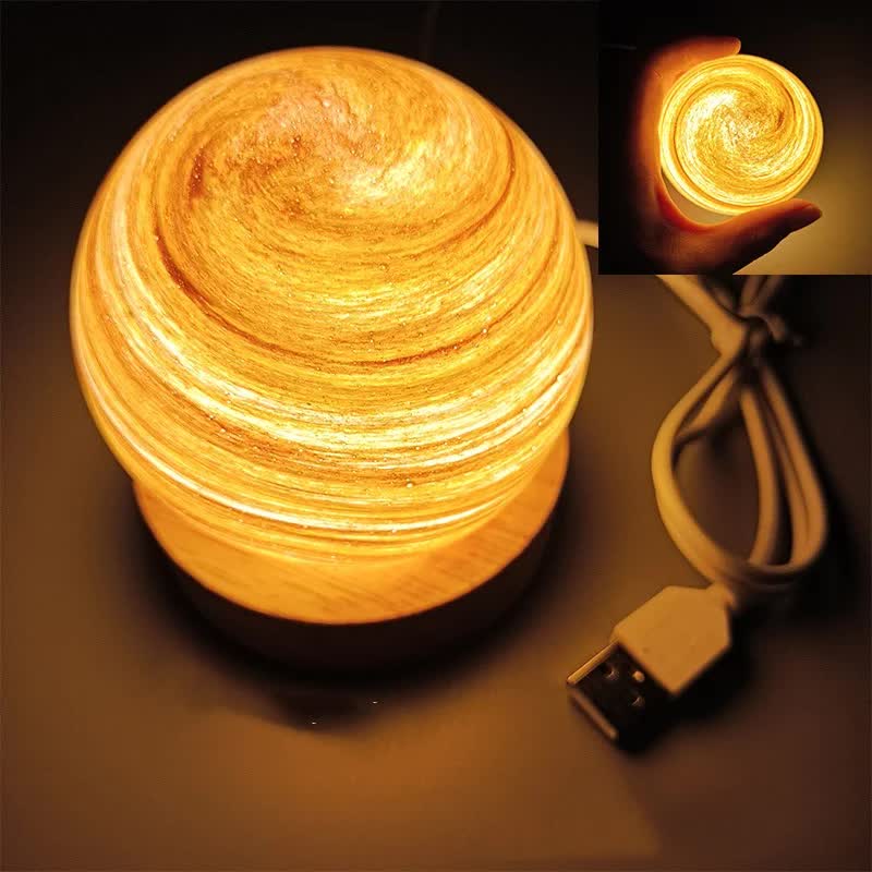 V888-ELOSUNG12866-213668-00 Sunset LED Planet Night Light with Wooden Base, USB Rechargeable - Image 1