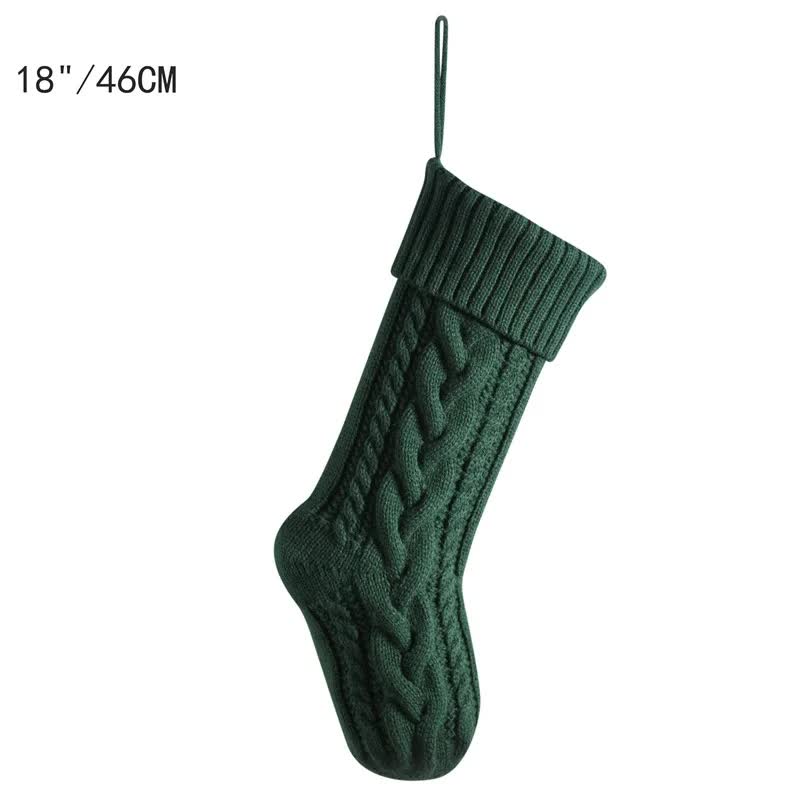 V888-ELOSUNG13002-209961-00 3 PCS Green Knitted Christmas Gift Bag with Decorative Stocking & Color Block Cable Knit - Large Capacity Holiday Gift Bag - Image 1