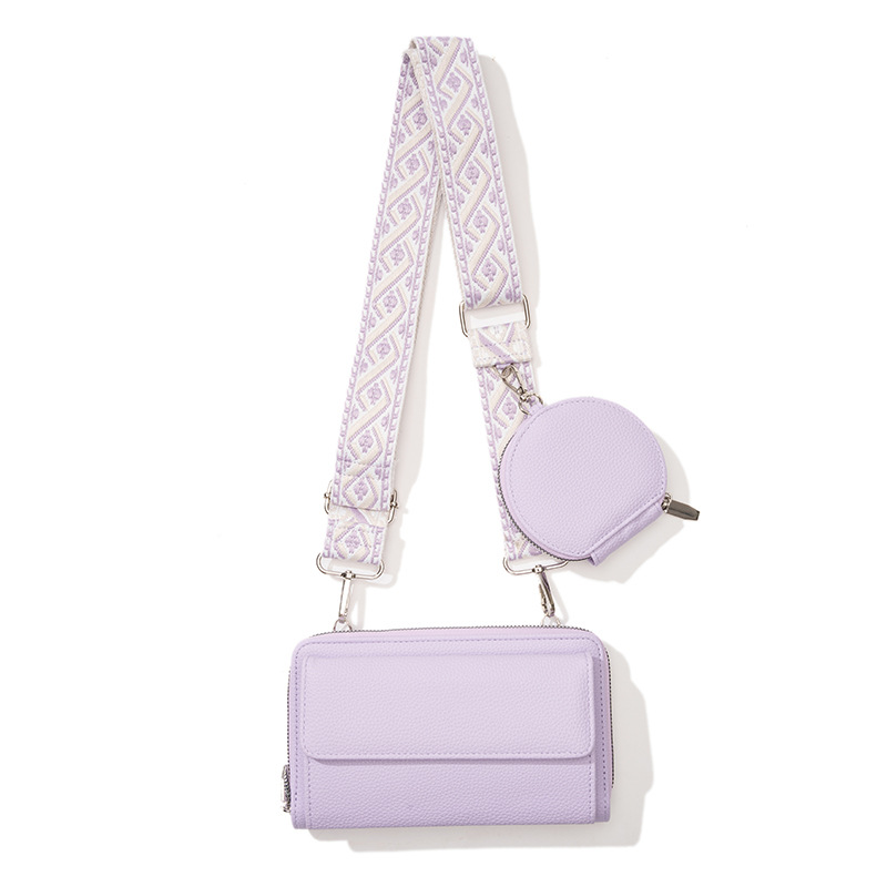 V888-ELOSUNG13190-210593-00 Light Purple 2-piece combination new mobile phone shoulder bag niche design one-shoulder messenger bag mobile phone bag multi-function wide shoulder strap mother-and-child bag - Image 1