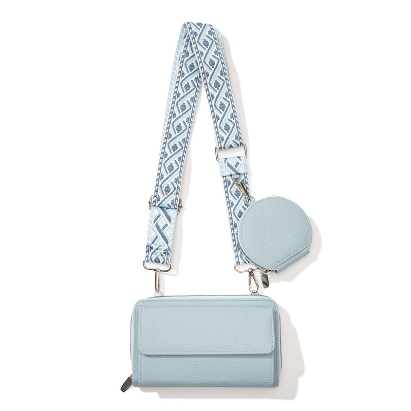 V888-ELOSUNG13193-210596-00 Light Blue 2-piece combination new mobile phone shoulder bag niche design one-shoulder messenger bag mobile phone bag multi-function wide shoulder strap mother-and-child bag - Image 1