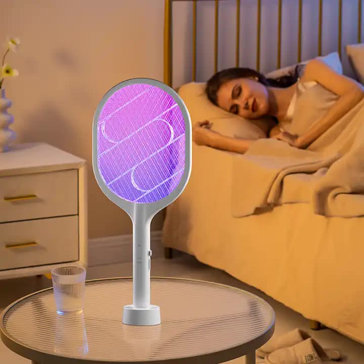 V888-ELOSUNG13212-210629-00 White Rechargeable Electric Mosquito Racket - 2-in-1 Mosquito Killer with Lithium Battery, Fly Swatter & Mosquito Zapper for Home Use - Image 1