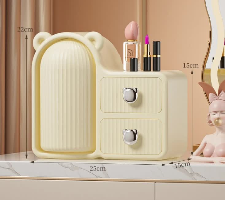 V888-ELOSUNG13239-210768-00 Milky white Rotating Desktop Cosmetic Organizer – High-End Dustproof Wall-Mounted Storage Box with Drawer for Vanity, Makeup and Toiletries - Image 1