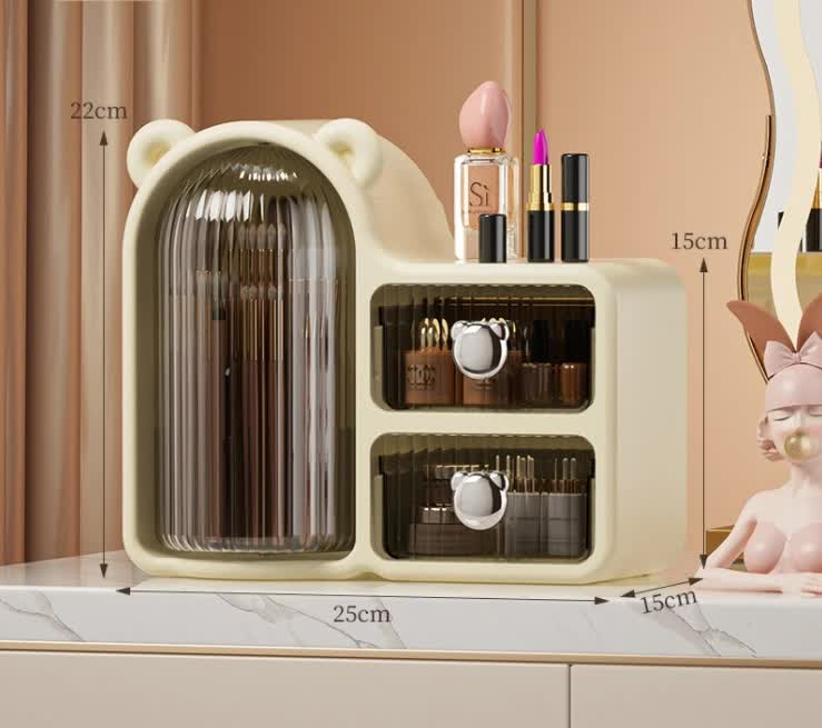 V888-ELOSUNG13241-210655-00 Black Rotating Desktop Cosmetic Organizer – High-End Dustproof Wall-Mounted Storage Box with Drawer for Vanity, Makeup and Toiletries - Image 1