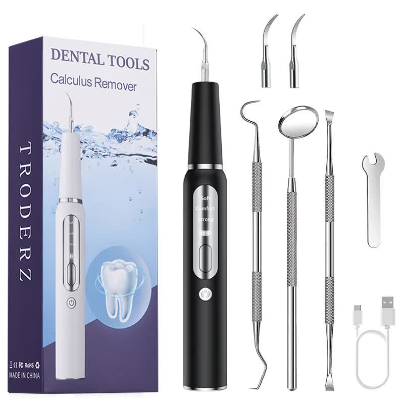 V888-ELOSUNG13322-211290-00 Black Portable Ultrasonic Dental Cleaner, Home Use Plaque Remover, Sonic Tooth Stain & Tartar Cleaning Tool - Image 1