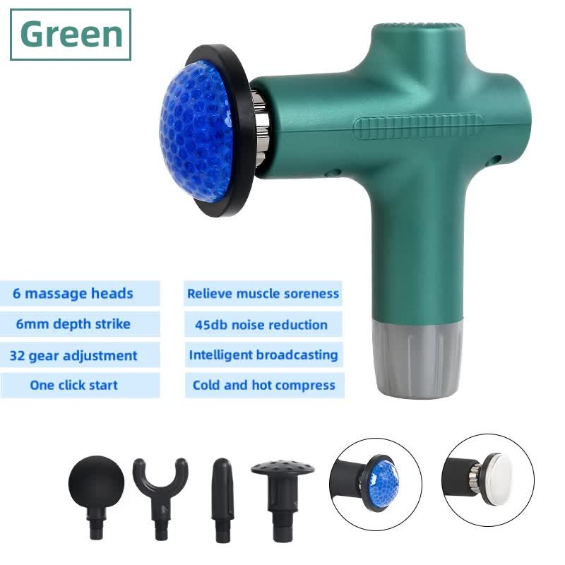 V888-ELOSUNG13467-211743-00 Green Mini 4-Head Deep Tissue Massage Gun - Portable Wireless Fascia Gun for Muscle Relaxation with Cold & Heat Therapy, LCD Display - Image 1