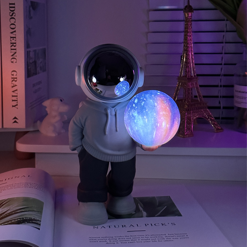 V888-ELOSUNG13498-211708-00 Holding the dreamy starry sky (grey top + navy blue pants) Creative Astronaut Bluetooth Speaker with 3D Starry Sky Lighting, Portable Wireless Moon Lamp Speaker – Perfect Gift for Space Enthusiasts - Image 1