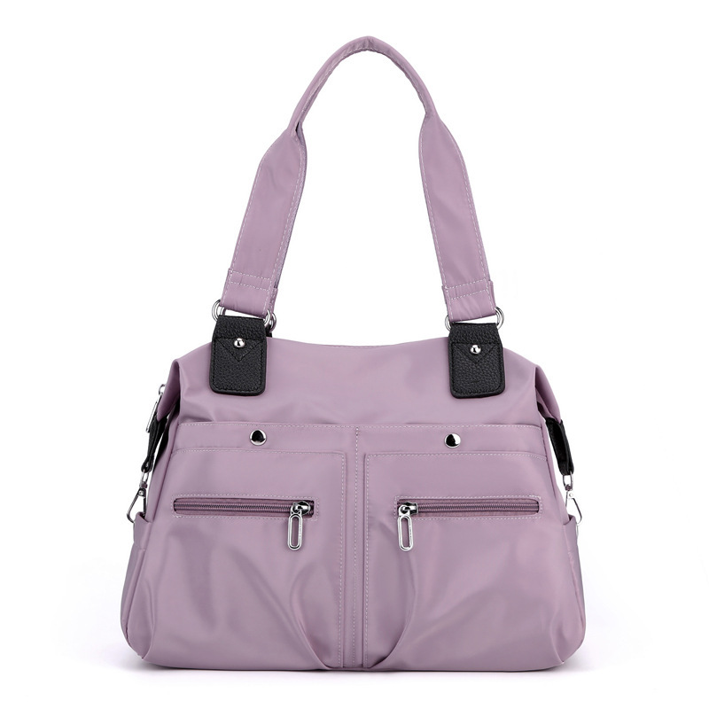 V888-ELOSUNG13505-211744-00 Purple Stylish Nylon Large Capacity Tote Bag for Work and Commute | Multi-Pocket Shoulder Bag | Fashionable Canvas Bag - Image 1