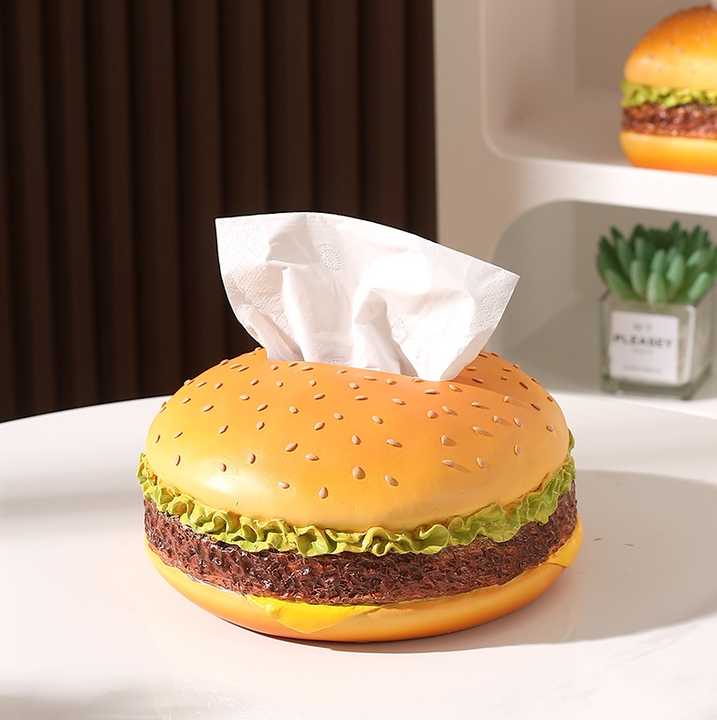 V888-ELOSUNG13607-212369-00 Round Creative Burger Tissue Box – Fun American-Style Cartoon Paper Towel Holder for Home Décor and Gifts - Image 1