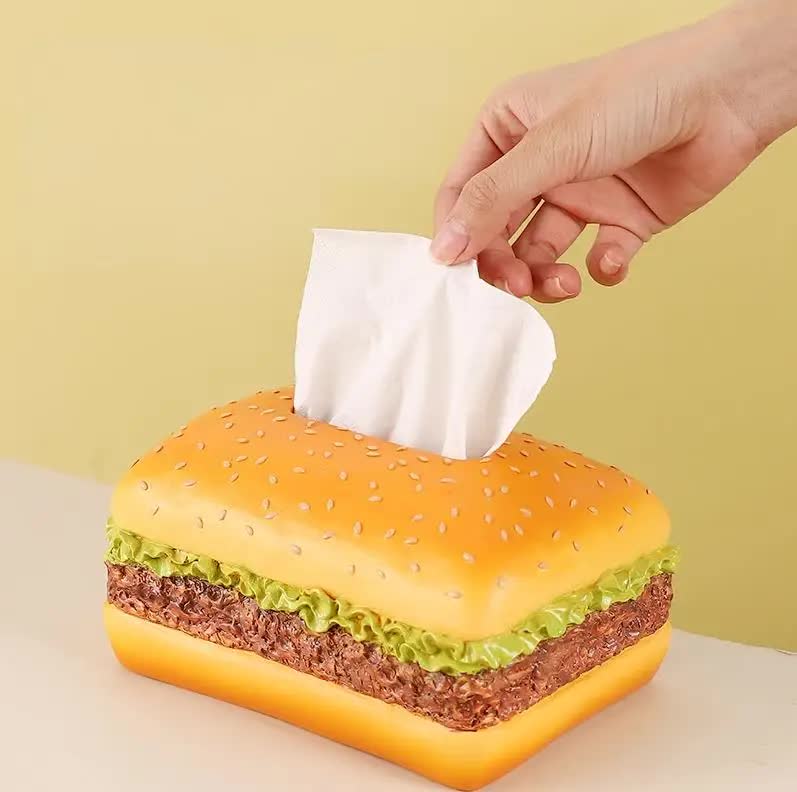 V888-ELOSUNG13608-212461-00 Square Creative Burger Tissue Box - Fun American-Style Cartoon Paper Towel Holder for Home Décor and Gifts - Image 1