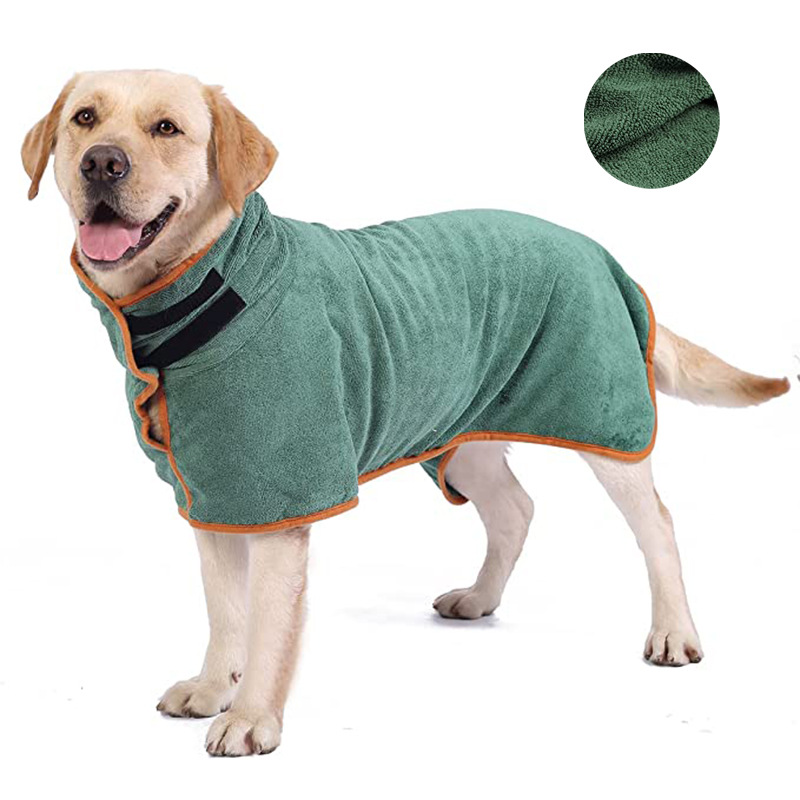 V888-ELOSUNG13644-212507-00 L Green Pet Dog Quick-Dry Bathrobe - Absorbent Towel Robe for Medium and Large Dogs - Image 1