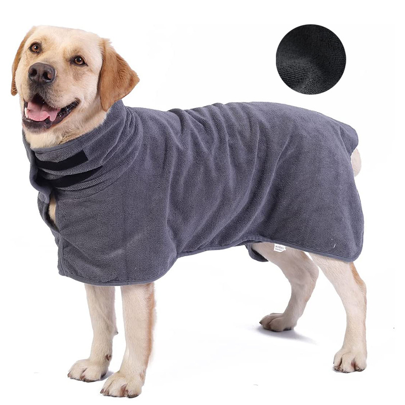 V888-ELOSUNG13646-212505-00 M Grey Pet Dog Quick-Dry Bathrobe - Absorbent Towel Robe for Medium and Large Dogs - Image 1