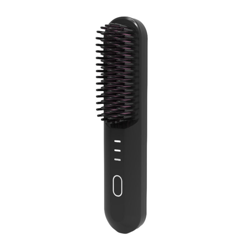 V888-ELOSUNG13675-212615-00 Black Wireless Hair Straightening Brush - Portable 2-in-1 Styling Tool with USB Charging, Ceramic Heat Technology, and Compact Design - Image 1