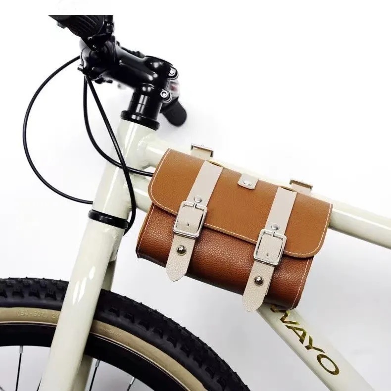 V888-ELOSUNG13710-212821-00 Brown Vintage Bicycle Handlebar Bag – Universal Front & Rear Bike Accessory for Commuting and Cycling - Image 1