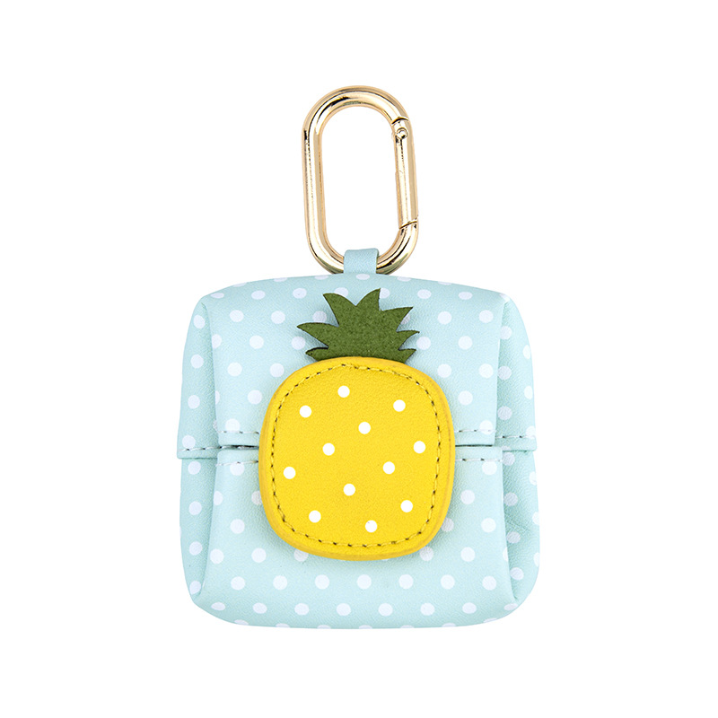 V888-ELOSUNG13760-212955-00 Pineapple Pattern Blue Plaid Cute Multifunctional Mini Leather Coin Purse with Keychain for Lipstick, Bluetooth Earbuds, and Small Essentials - Image 1