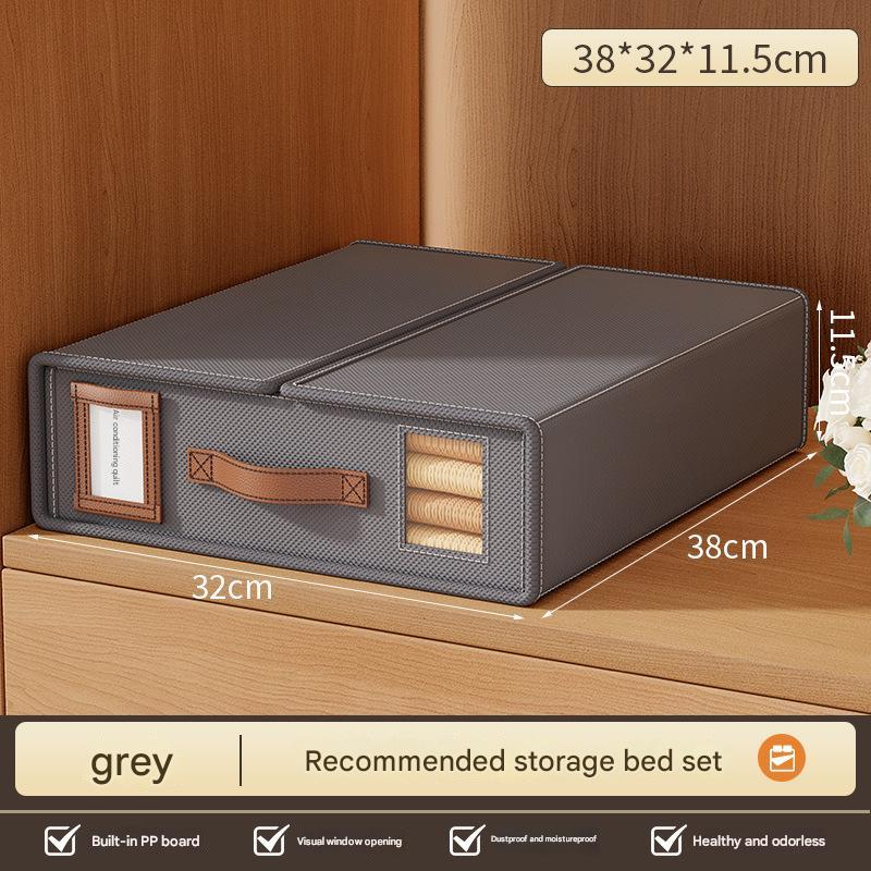 V888-ELOSUNG13778-213376-00 2 Pcs Gery Non-Woven Fabric Storage Box with Lid - Transparent Window, Moisture-Proo - Image 1