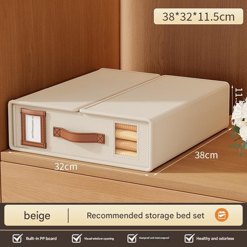 V888-ELOSUNG13779-213412-00 2 Pcs Beige Non-Woven Fabric Storage Box with Lid - Transparent Window, Moisture-Proo - Image 1