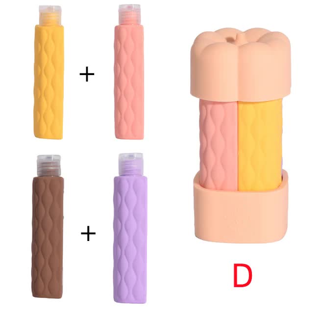 V888-ELOSUNG13796-213449-00 Pink Combination Travel Silicone Refillable Bottles Set - 4-in-1 Portable Containers for Shampoo and Shower Gel, TPR+PE Material, Compact and Leak-Proof - Image 1