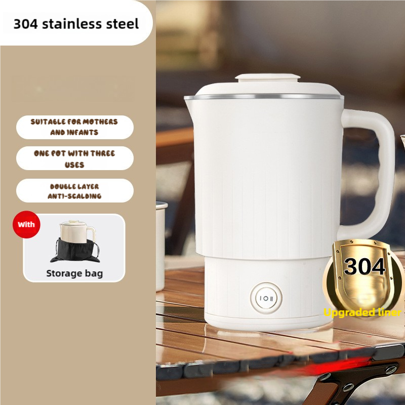 V888-ELOSUNG13807-213680-00 White Portable Foldable Travel Electric Kettle - 304 Stainless Steel Electric Water Boiler - Image 1
