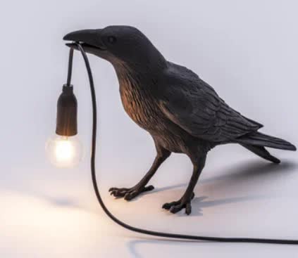 V888-ELOSUNG13811-213423-00 Black Bird Standing Shape Nordic Resin Bird Wall Lamp - Creative Animal Bedside Decorative USB Night Light, Stylish Bird Perched Lamp for Bedroom and Living Room - Image 1