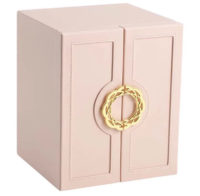 V888-ELOSUNG13848-212979-00 Pink Elegant 5-Layer Large Capacity Jewelry Storage Box with Dual Opening Doors - Perfect for Organizing Necklaces, Rings, Earrings, and More(Jewelry is a photo prop and is not included) - Image 1