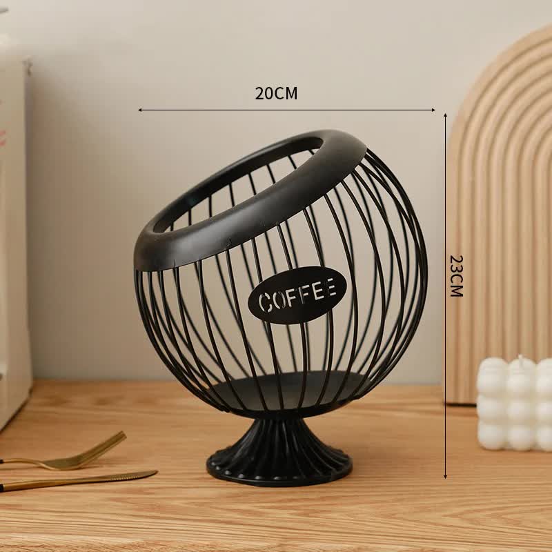 V888-ELOSUNG13851-213025-00 Black Elegant Metal Coffee Capsule Storage Basket - Multifunctional Fruit and Snack Holder for Modern Home Decor - Image 1