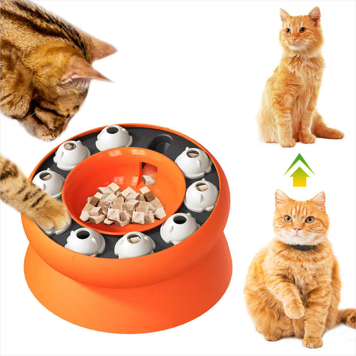 V888-ELOSUNG13860-213591-00 Orange Interactive Slow Feeder Cat Bowl - 15° Tilt Design, Puzzle Feeder for Healthy Eating - Image 1
