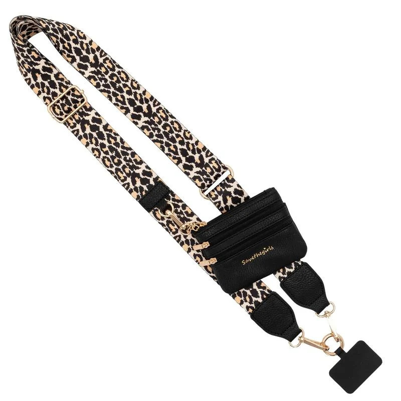 V888-ELOSUNG13922-213453-00 Leopard Pattern Patchwork Adjustable Crossbody Strap with Mini Pouch - Versatile Replacement Shoulder Strap - Image 1