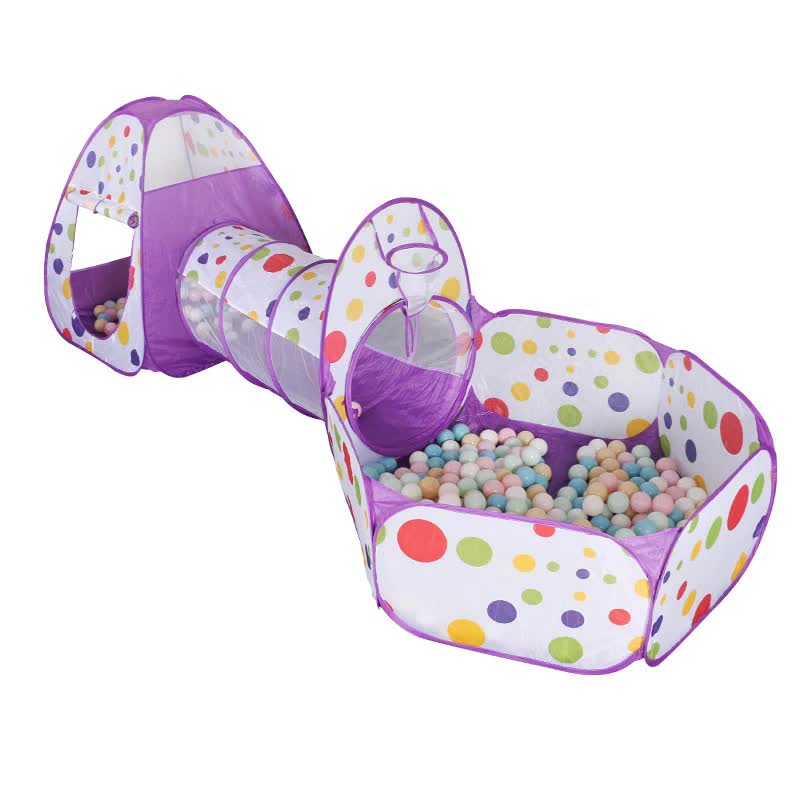 V888-ELOSUNG15038-211866-00 Purple 3-in-1 Kids Play Tent Set - Foldable Indoor/Outdoor Tunnel and Ball Pit with Fence - Image 1