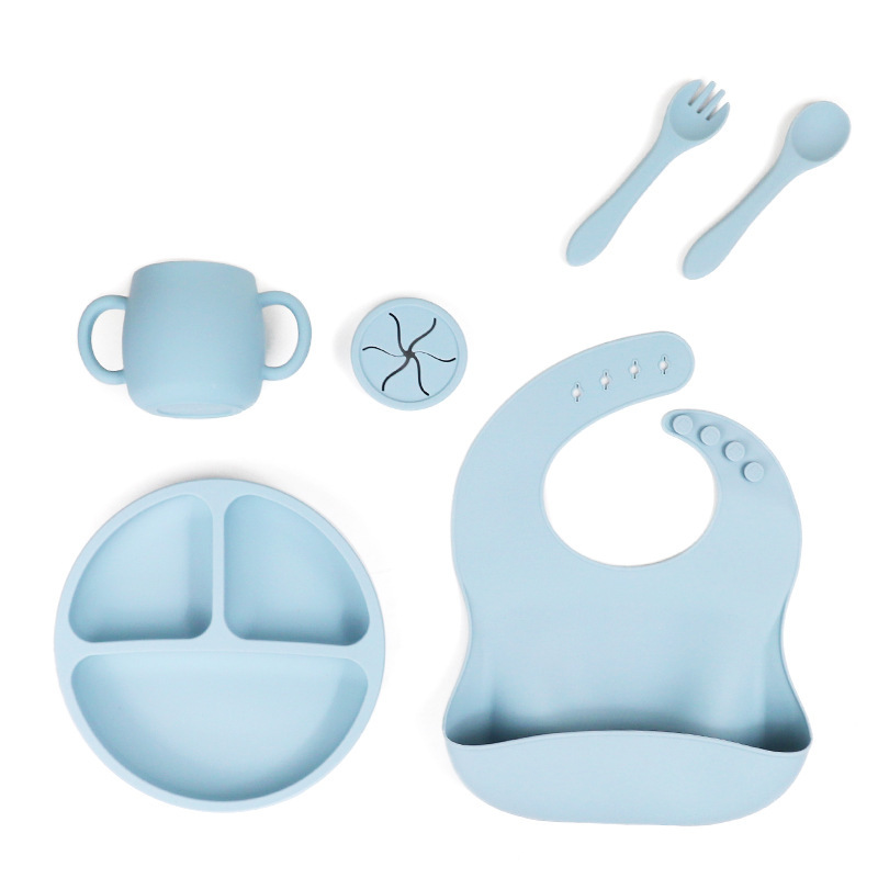 V888-ELOSUNG15093-212000-00 Blue 096# Silicone Baby Feeding Set - Suction Plate, Bib, Cup & Utensils | BPA-Free Baby Tableware - Image 1