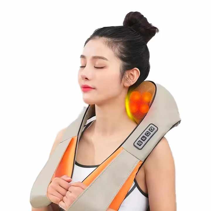 V888-ELOSUNG15096-212004-00 Portable Kneading Neck and Shoulder Massager with Heat - Four-Button Design, Beige - Image 1