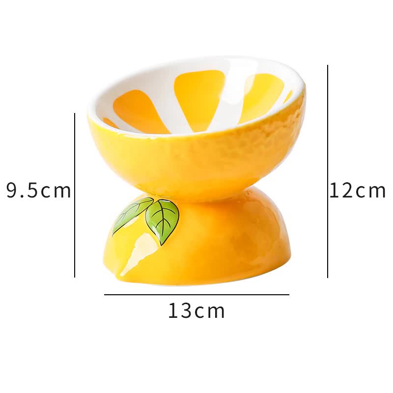 V888-ELOSUNG15217-212519-00 Ceramic Elevated Pet Food Bowl - Cute Lemon Pattern Design for Cats and Small Dogs - Image 1