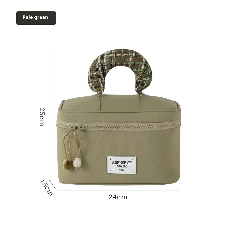 V888-ELOSUNG15345-212812-00 Portable Waterproof Cosmetic Bag with Handle - Pale Green - Image 1